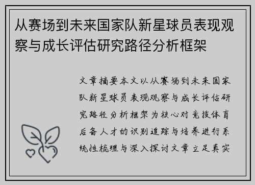 从赛场到未来国家队新星球员表现观察与成长评估研究路径分析框架 从赛场到未来国家队新星球员表现观察与成长评估研究路径分析框架