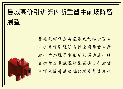 曼城高价引进努内斯重塑中前场阵容展望
